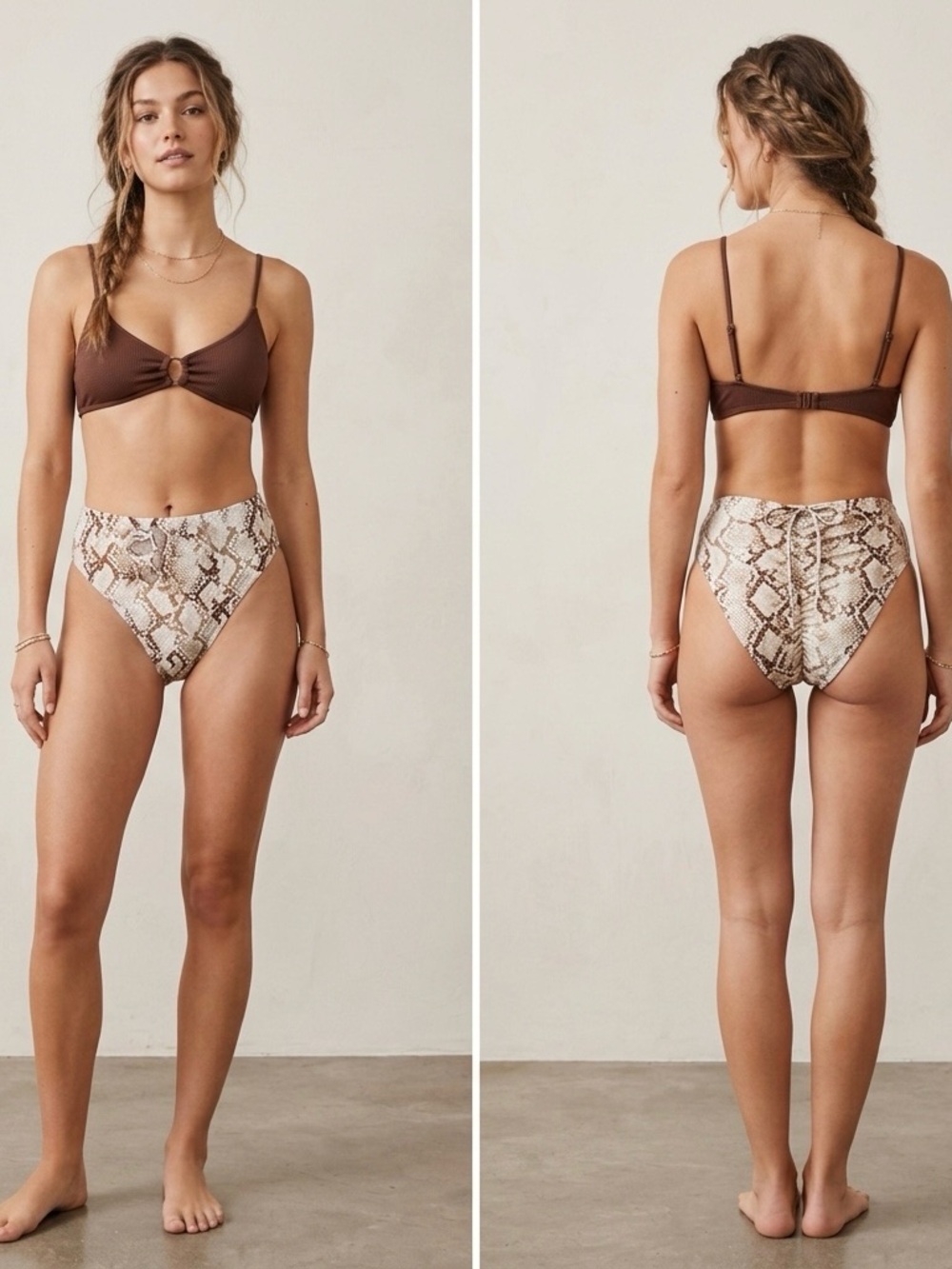 Shade & Shore Snakeskin High-Waist High Cut Bikini Bottoms Size Large